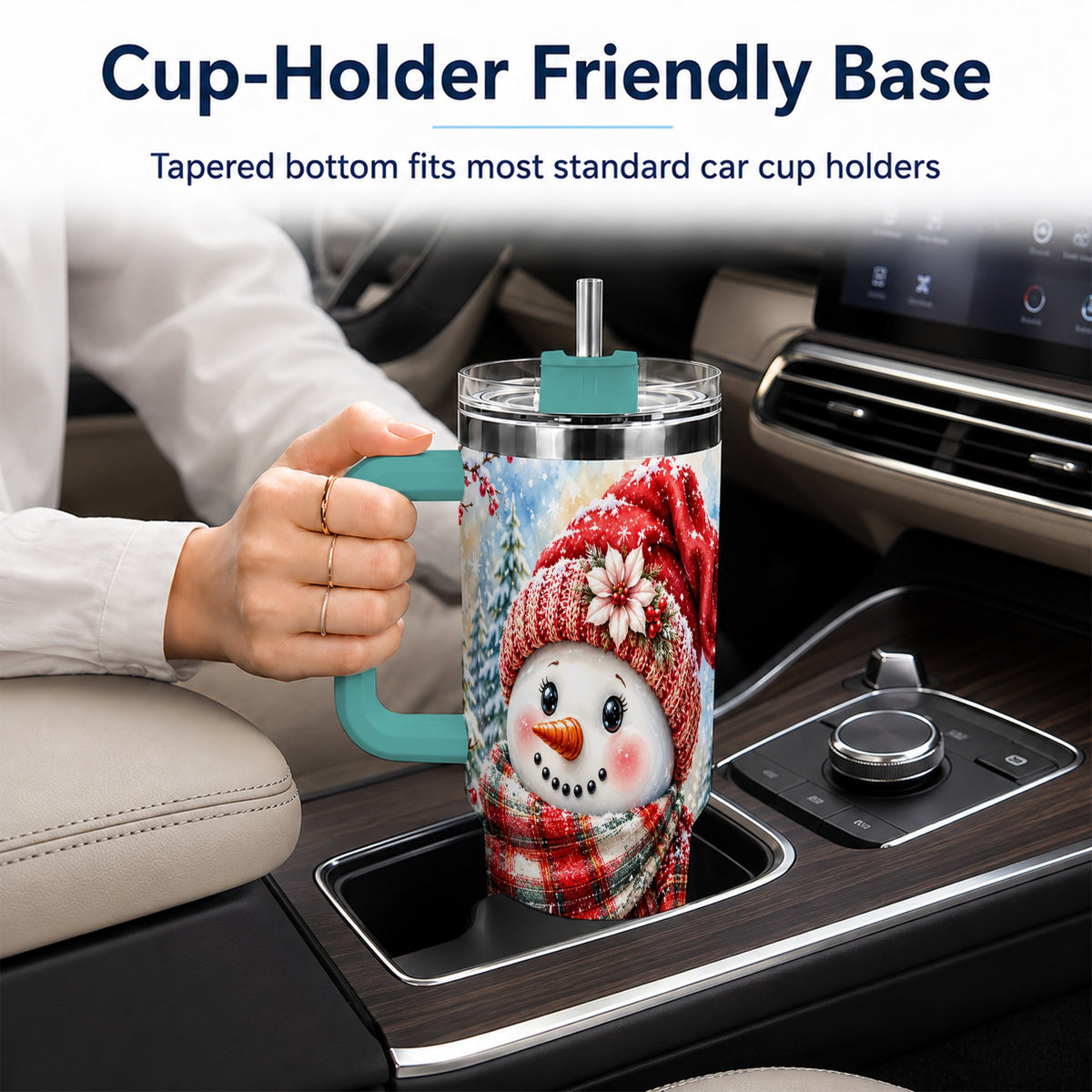 #pl[40oz|Green] Watercolor Snowman 40oz Tumbler, Holly Stainless Steel Travel Cup