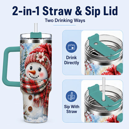 #pl[40oz|Green] Watercolor Snowman 40oz Tumbler, Holly Stainless Steel Travel Cup