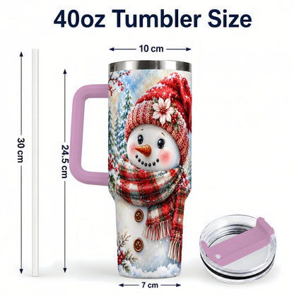 #pl[40oz|Pink] Watercolor Snowman 40oz Tumbler, Holly Stainless Steel Travel Cup
