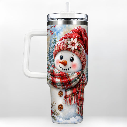 Watercolor Snowman 40oz Tumbler, Holly Stainless Steel Travel Cup