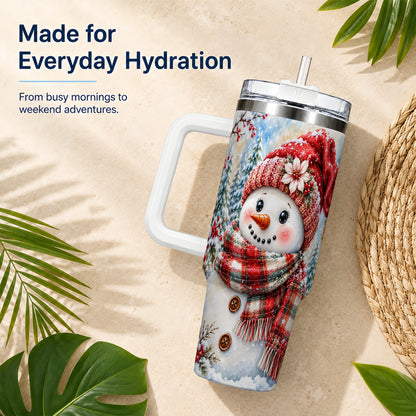 #pl[40oz|White] Watercolor Snowman 40oz Tumbler, Holly Stainless Steel Travel Cup
