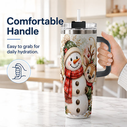 #pl[40oz|Black] Snowman Reindeer 40oz Tumbler with Handle, Winter Travel Cup