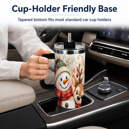 #pl[40oz|Black] Snowman Reindeer 40oz Tumbler with Handle, Winter Travel Cup