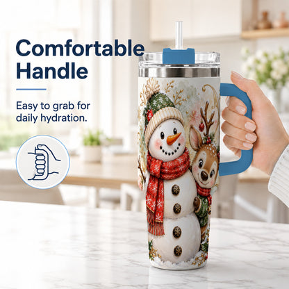 #pl[40oz|Blue] Snowman Reindeer 40oz Tumbler with Handle, Winter Travel Cup