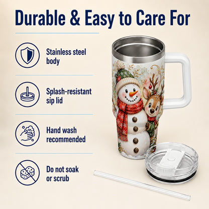 #pl[40oz|White] Snowman Reindeer 40oz Tumbler with Handle, Winter Travel Cup