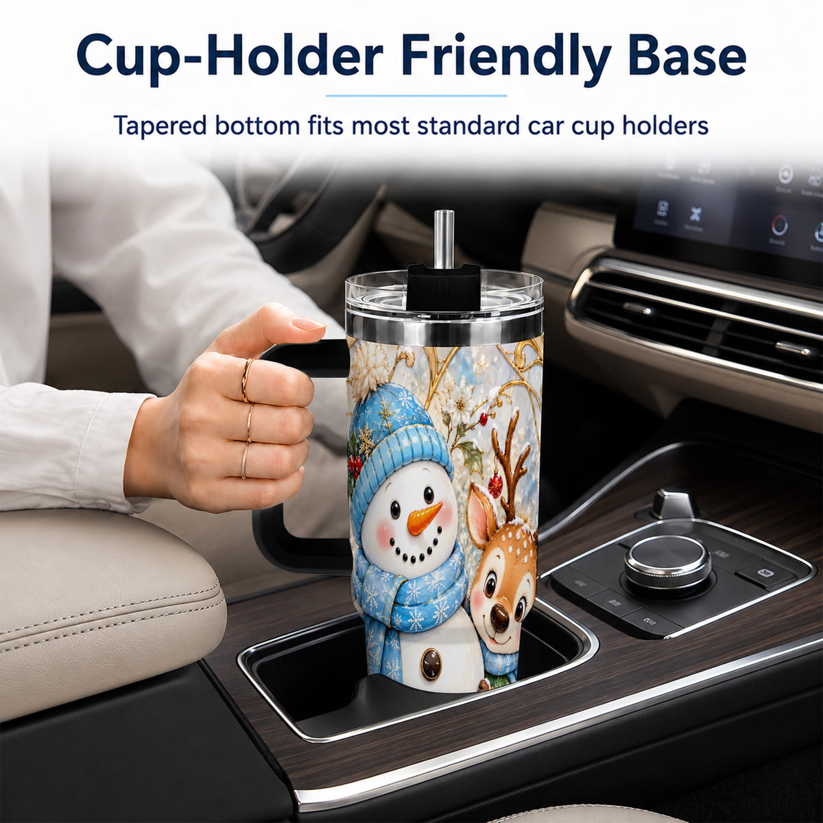 #pl[40oz|Black] Snowman Reindeer 40oz Tumbler with Handle, Winter Travel Cup