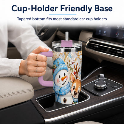 #pl[40oz|Pink] Snowman Reindeer 40oz Tumbler with Handle, Winter Travel Cup