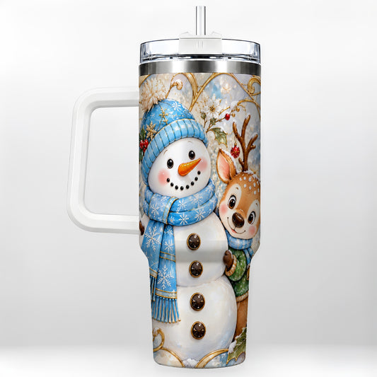 Snowman Reindeer 40oz Tumbler with Handle, Winter Travel Cup