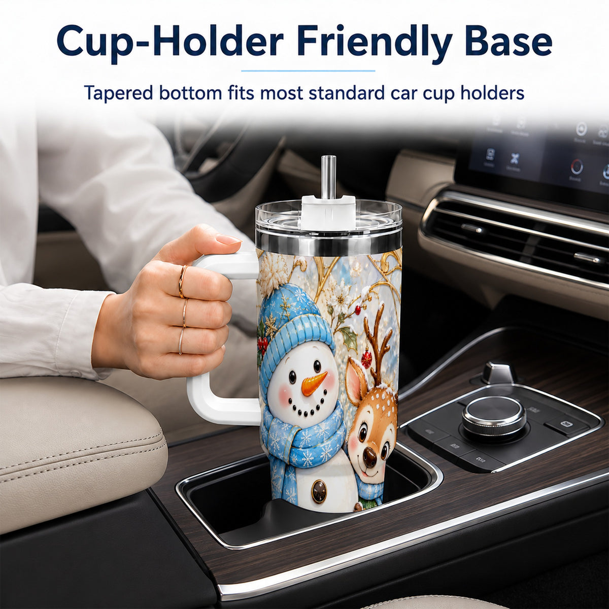 #pl[40oz|White] Snowman Reindeer 40oz Tumbler with Handle, Winter Travel Cup
