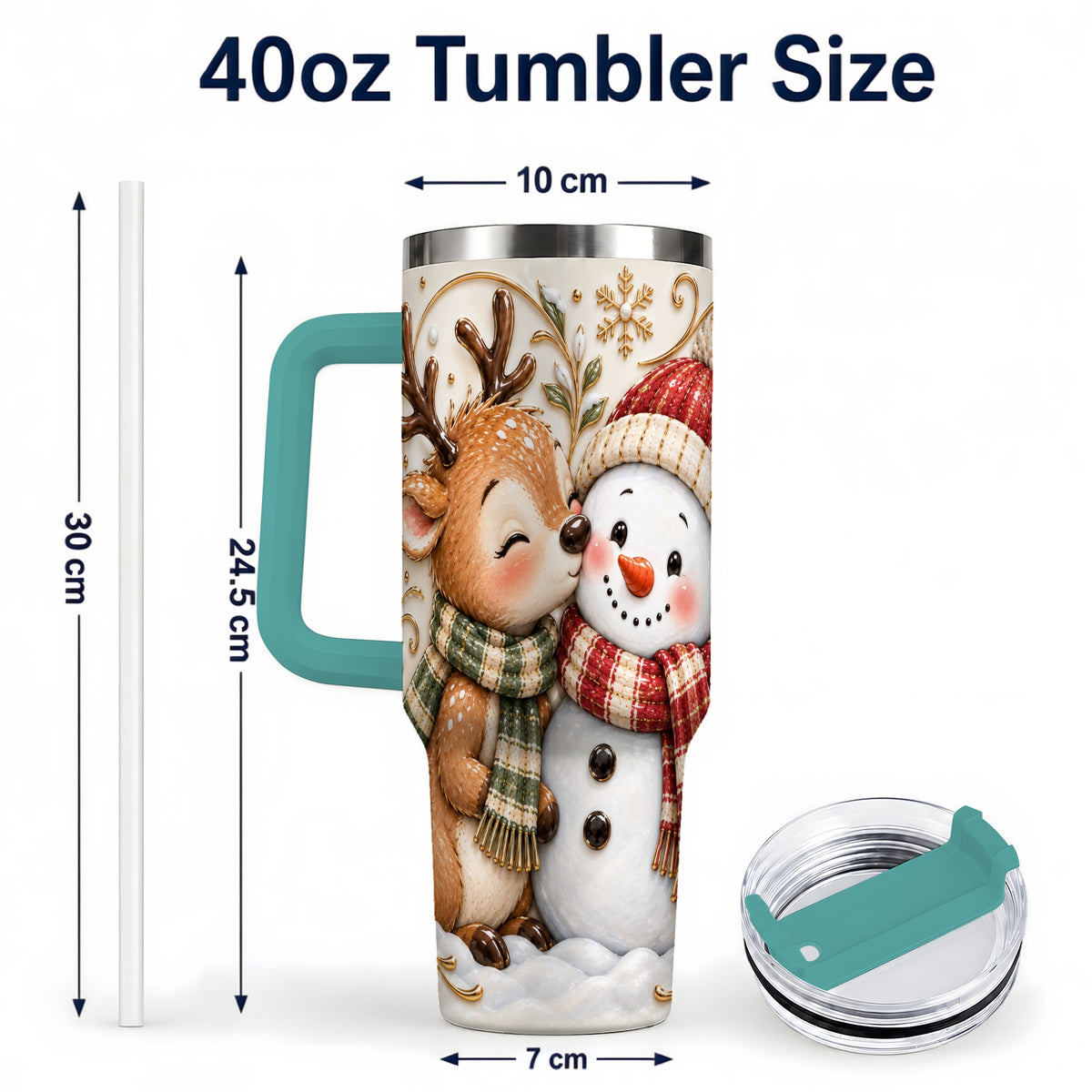 #pl[40oz|Green] Reindeer Snowman 40oz Tumbler with Handle, Cozy Winter Travel Cup