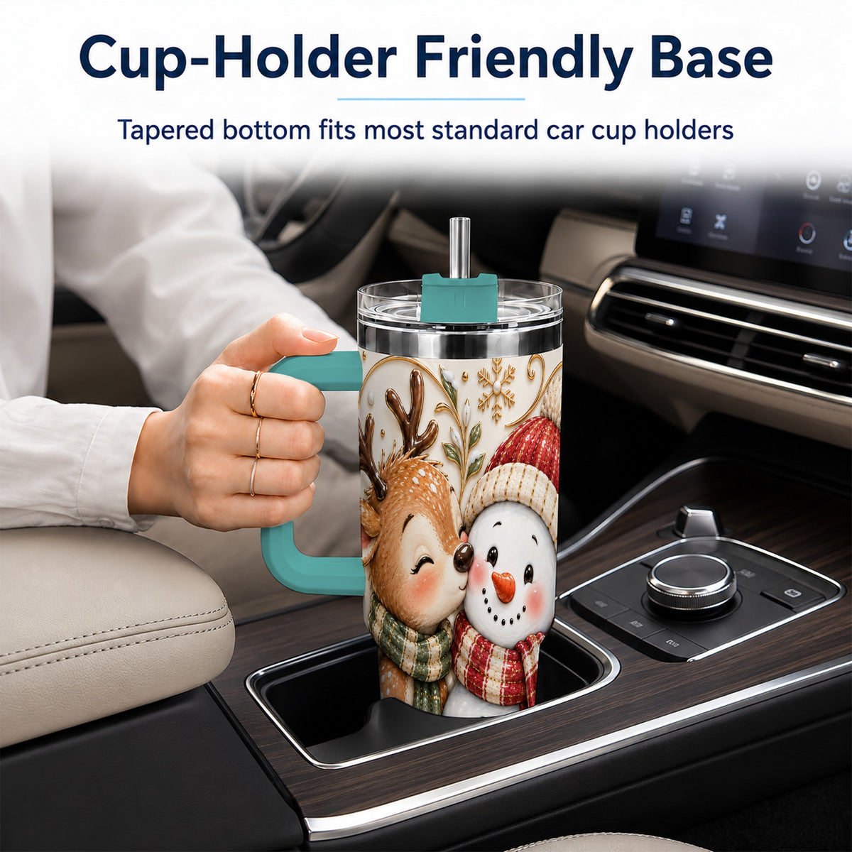 #pl[40oz|Green] Reindeer Snowman 40oz Tumbler with Handle, Cozy Winter Travel Cup