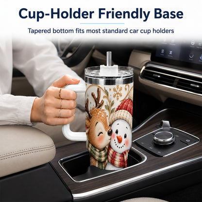 #pl[40oz|White] Reindeer Snowman 40oz Tumbler with Handle, Cozy Winter Travel Cup