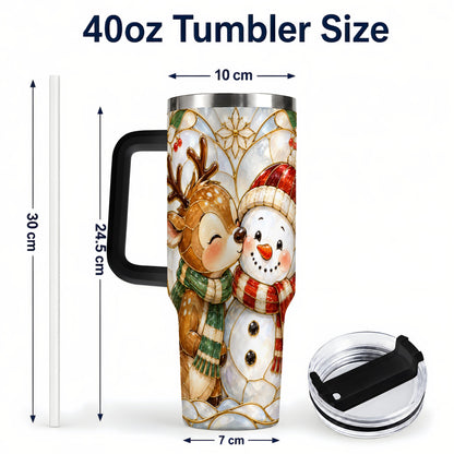 #pl[40oz|Black] Reindeer Snowman 40oz Tumbler with Handle, Stained Glass Style