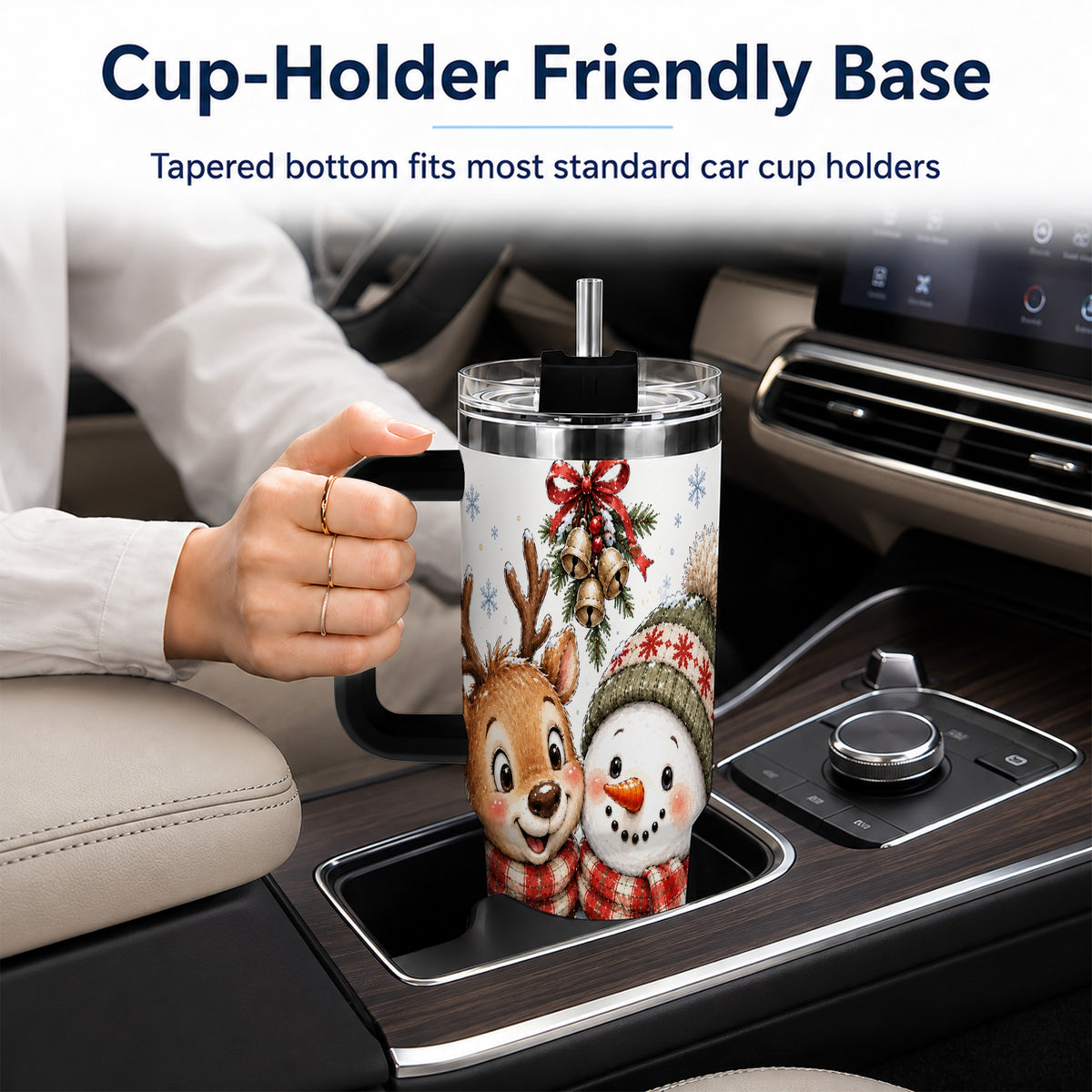 #pl[40oz|Black] Reindeer Snowman 40oz Tumbler with Handle, Plaid Winter Travel Cup