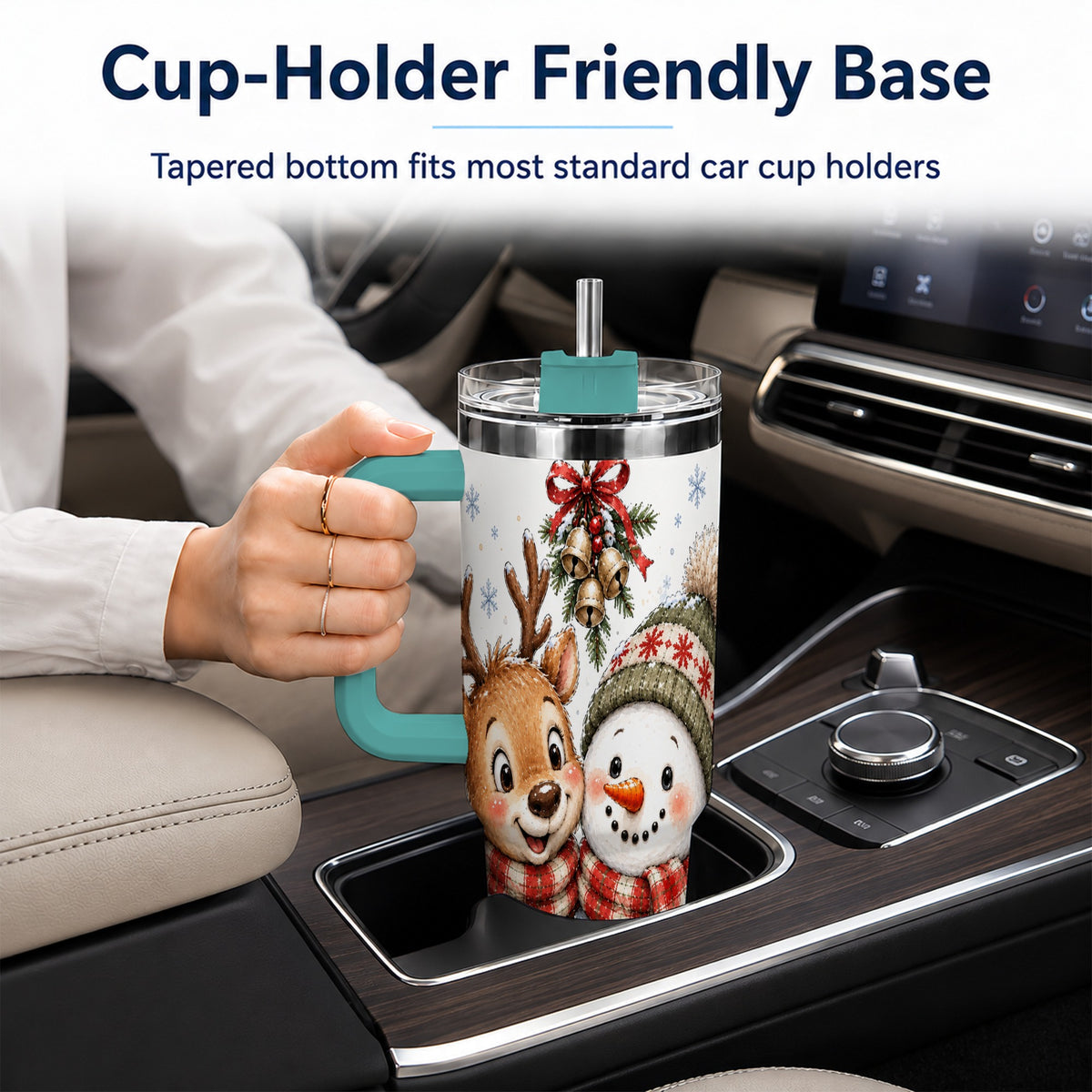 #pl[40oz|Green] Reindeer Snowman 40oz Tumbler with Handle, Plaid Winter Travel Cup
