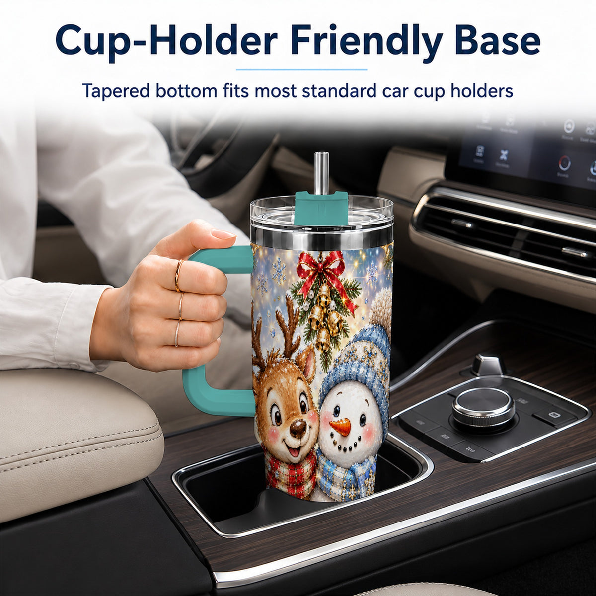 #pl[40oz|Green] Reindeer Snowman 40oz Tumbler with Handle, Winter Stainless Steel Cup