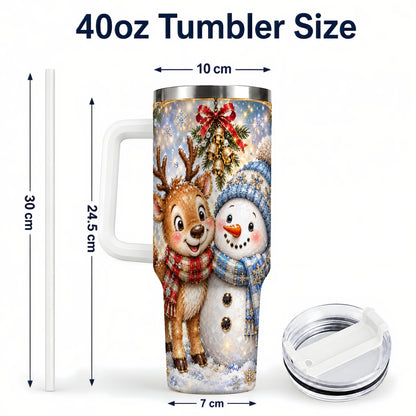 #pl[40oz|White] Reindeer Snowman 40oz Tumbler with Handle, Winter Stainless Steel Cup