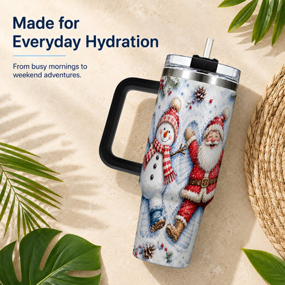 #pl[40oz|Black] Santa Snowman 40oz Tumbler with Handle, Winter Stainless Steel Cup