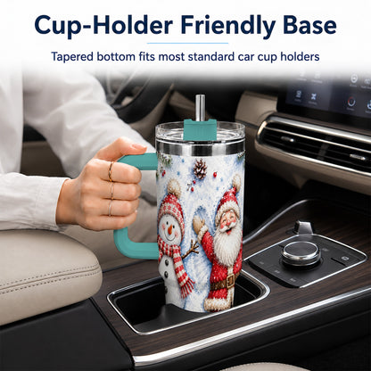 #pl[40oz|Green] Santa Snowman 40oz Tumbler with Handle, Winter Stainless Steel Cup