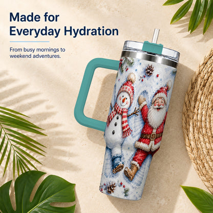 #pl[40oz|Green] Santa Snowman 40oz Tumbler with Handle, Winter Stainless Steel Cup