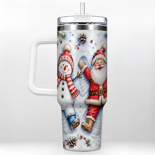 Santa Snowman 40oz Tumbler with Handle, Winter Stainless Steel Cup