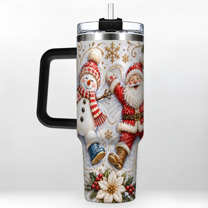 #pl[40oz|Black] Santa Snowman 40oz Tumbler with Handle, Winter Stainless Steel Cup