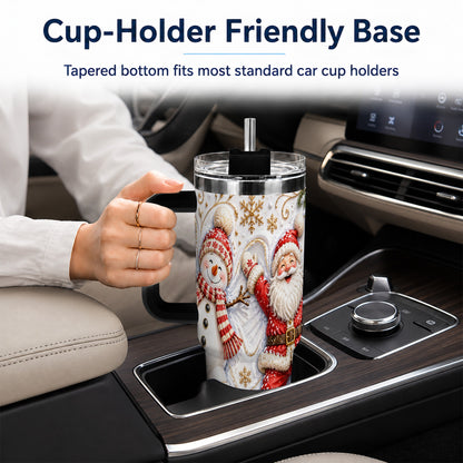 #pl[40oz|Black] Santa Snowman 40oz Tumbler with Handle, Winter Stainless Steel Cup