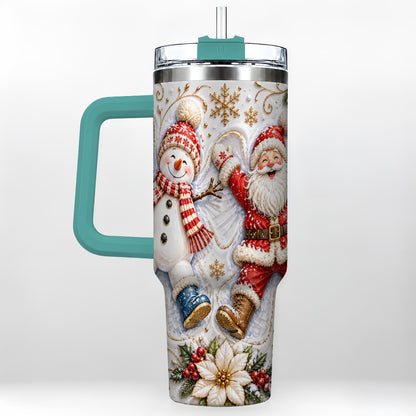 #pl[40oz|Green] Santa Snowman 40oz Tumbler with Handle, Winter Stainless Steel Cup