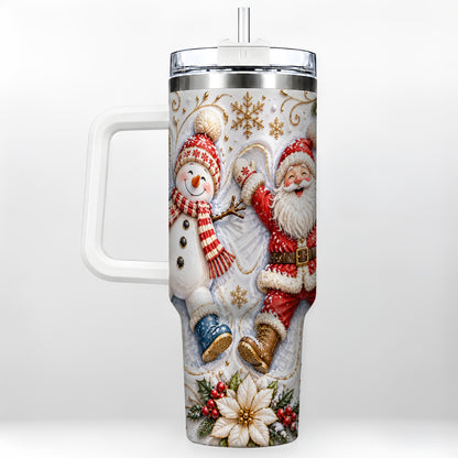 Santa Snowman 40oz Tumbler with Handle, Winter Stainless Steel Cup