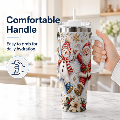 #pl[40oz|White] Santa Snowman 40oz Tumbler with Handle, Winter Stainless Steel Cup
