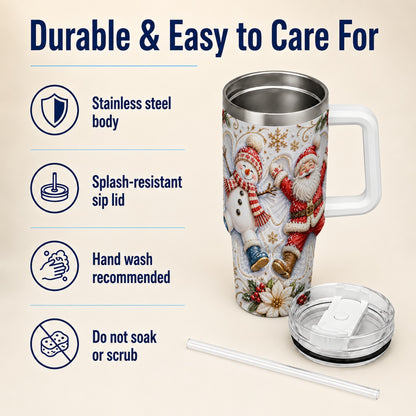 #pl[40oz|White] Santa Snowman 40oz Tumbler with Handle, Winter Stainless Steel Cup