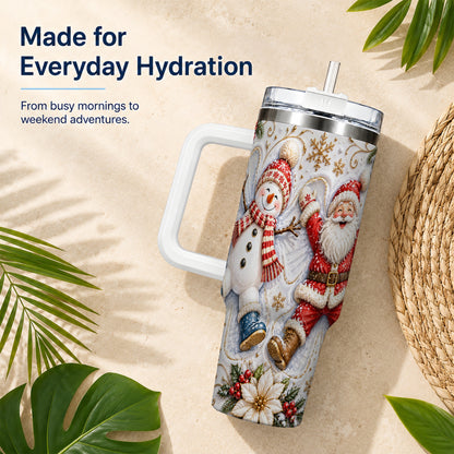 #pl[40oz|White] Santa Snowman 40oz Tumbler with Handle, Winter Stainless Steel Cup