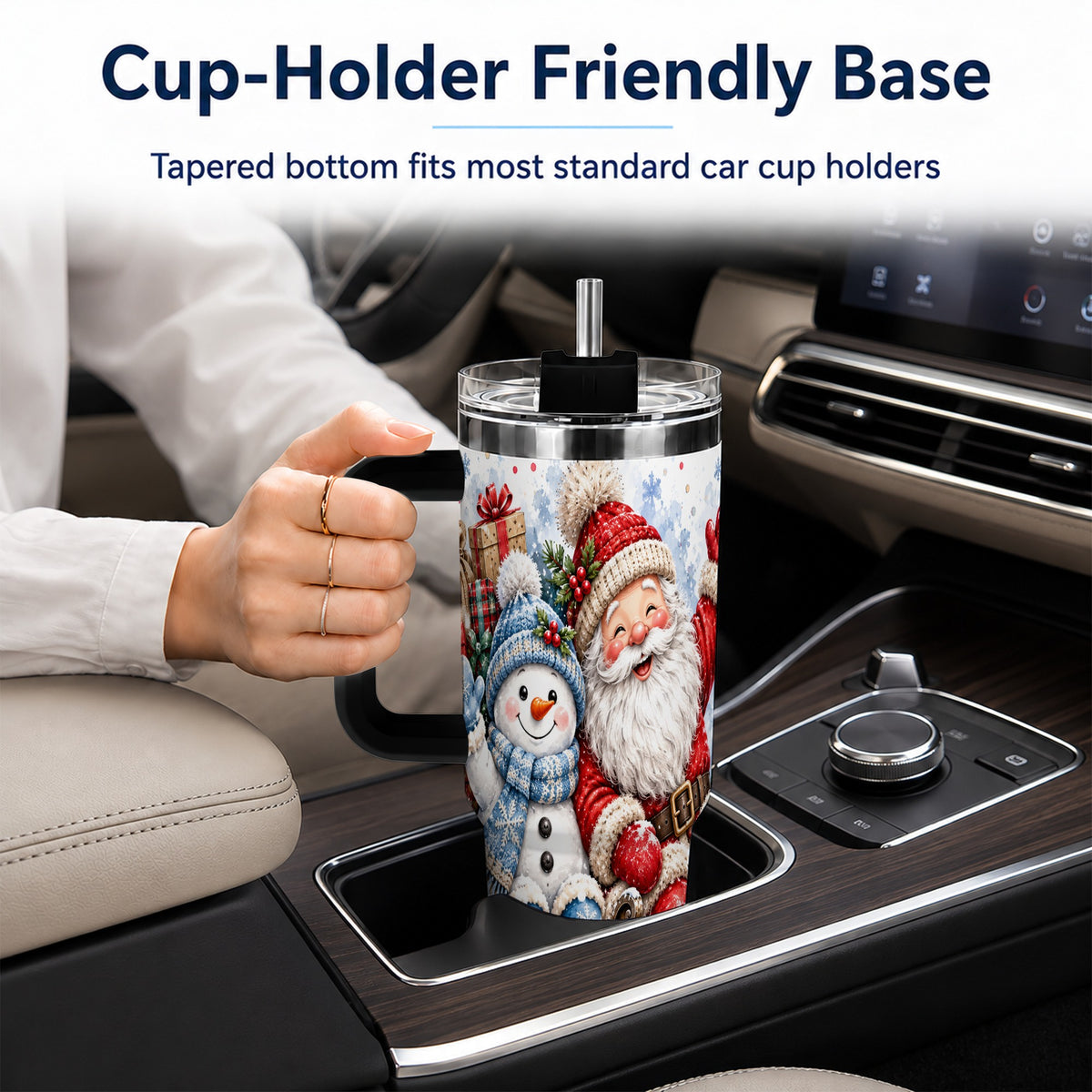 #pl[40oz|Black] Santa Snowman 40oz Tumbler with Handle, Sleigh Ride Stainless Steel Cup