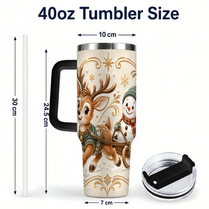 #pl[40oz|Black] Reindeer Snowman 40oz Tumbler with Handle, Winter Stainless Steel Cup