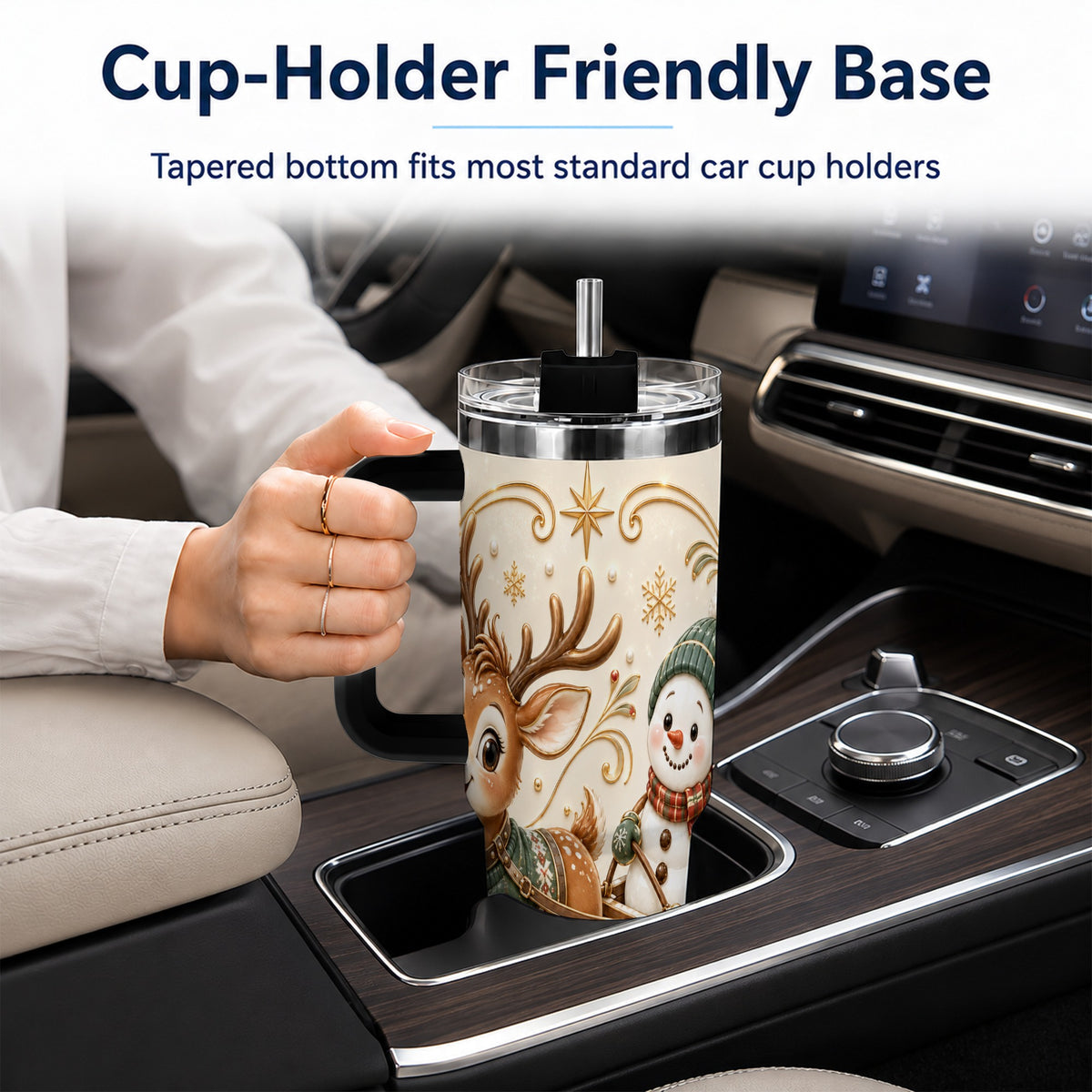 #pl[40oz|Black] Reindeer Snowman 40oz Tumbler with Handle, Winter Stainless Steel Cup