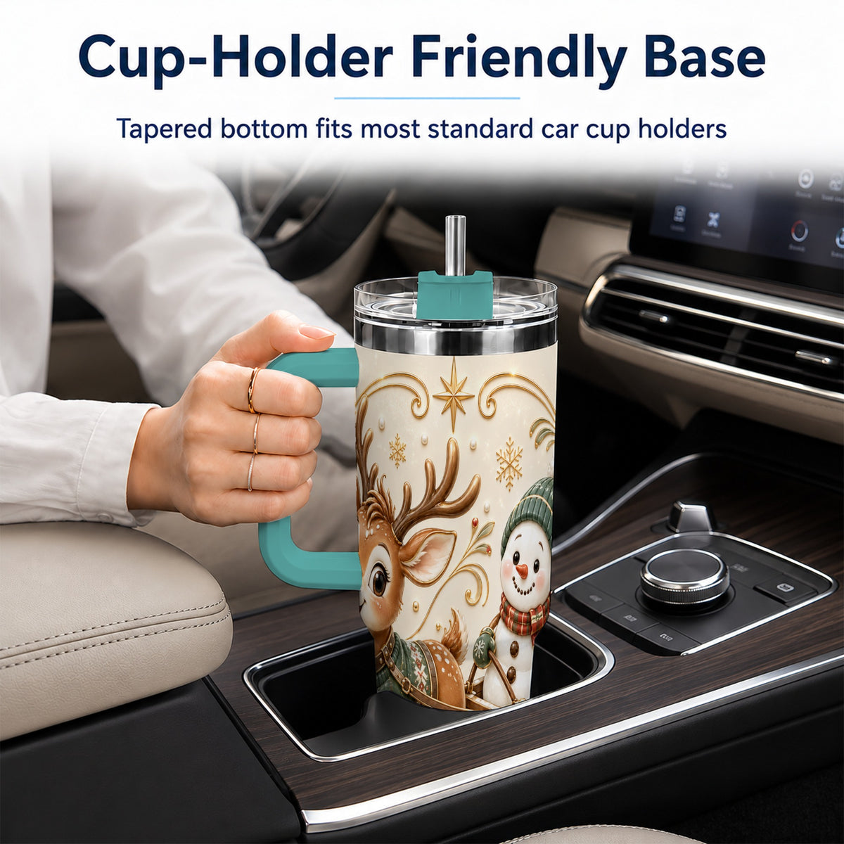 #pl[40oz|Green] Reindeer Snowman 40oz Tumbler with Handle, Winter Stainless Steel Cup