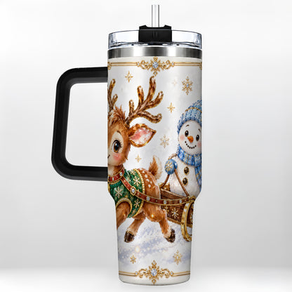 #pl[40oz|Black] Crystal Reindeer 40oz Tumbler with Handle, Snowman Winter Travel Cup
