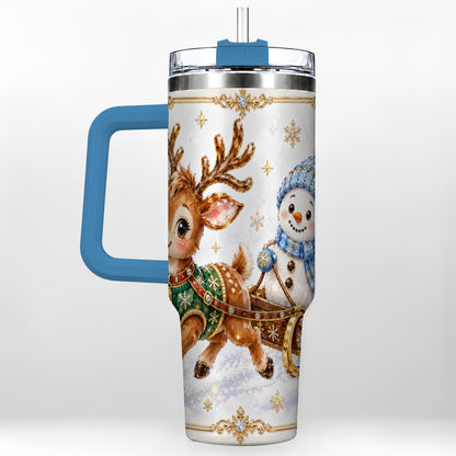 #pl[40oz|Blue] Crystal Reindeer 40oz Tumbler with Handle, Snowman Winter Travel Cup