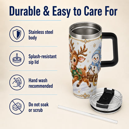 #pl[40oz|Black] Crystal Reindeer 40oz Tumbler with Handle, Snowman Winter Travel Cup