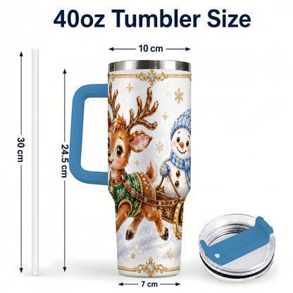 #pl[40oz|Blue] Crystal Reindeer 40oz Tumbler with Handle, Snowman Winter Travel Cup