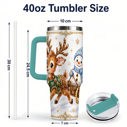 #pl[40oz|Green] Crystal Reindeer 40oz Tumbler with Handle, Snowman Winter Travel Cup