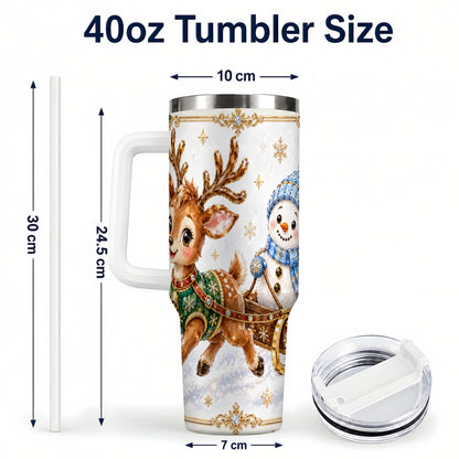 #pl[40oz|White] Crystal Reindeer 40oz Tumbler with Handle, Snowman Winter Travel Cup
