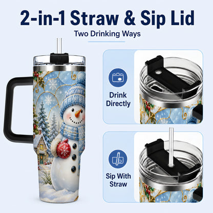 #pl[40oz|Black] Snowman Village 40oz Tumbler with Handle, Winter Holiday Travel Cup