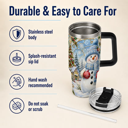 #pl[40oz|Black] Snowman Village 40oz Tumbler with Handle, Winter Holiday Travel Cup