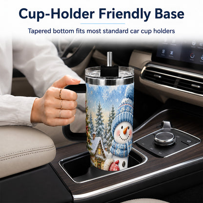 #pl[40oz|Black] Watercolor Snowman 40oz Tumbler with Handle, Winter Village Travel Cup