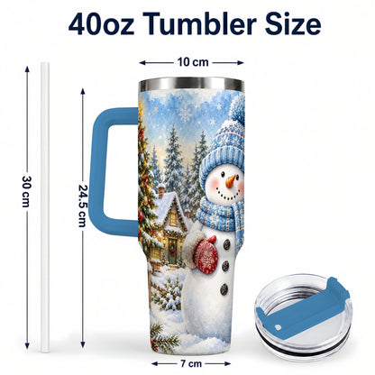 #pl[40oz|Blue] Watercolor Snowman 40oz Tumbler with Handle, Winter Village Travel Cup