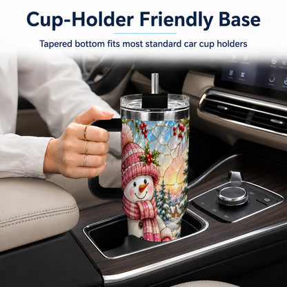 #pl[40oz|Black] Pink Snowman 40oz Tumbler, Winter Scene Stainless Steel Travel Cup
