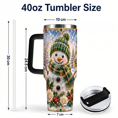 #pl[40oz|Black] Green Snowman 40oz Tumbler, Winter Church Stainless Steel Travel Cup