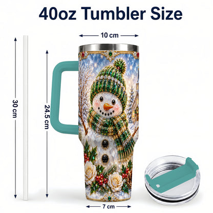 #pl[40oz|Green] Green Snowman 40oz Tumbler, Winter Church Stainless Steel Travel Cup