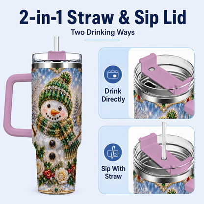 #pl[40oz|Pink] Green Snowman 40oz Tumbler, Winter Church Stainless Steel Travel Cup